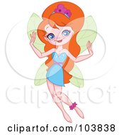 Poster, Art Print Of Pretty Fairy With Big Red Hair Flying In A Blue Dress