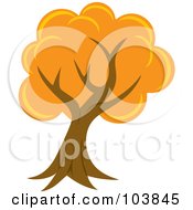 Poster, Art Print Of Lush Mature Tree With Orange Foliage And A Curved Trunk