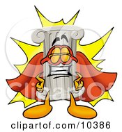 Pillar Mascot Cartoon Character Dressed As A Super Hero