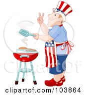 Poster, Art Print Of Patriotic Caucasian American Man Cooking On A Barbecue
