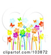 Poster, Art Print Of Garden Of Vibrant Flowers And Butterflies