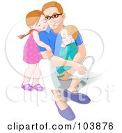 Poster, Art Print Of Little Girl Hugging Her Dad From Behind As He Holds Her Little Brother