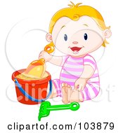 Poster, Art Print Of Happy Beach Baby Girl Playing In Sand