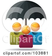 Poster, Art Print Of Black Umbrella Providing Protection For Three Orange Faceless People