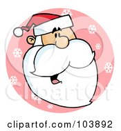 Poster, Art Print Of Happy Cartoon Santa Head Facing Right On A Pink Snowflake Circle