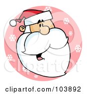 Royalty Free RF Clipart Illustration Of A Happy Cartoon Santa Head Facing Right On A Pink Snowflake Circle