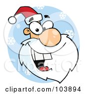 Royalty Free RF Clipart Illustration Of A Santa Face Laughing In A Blue Snowflake Circle Facing Right