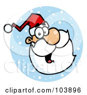 Royalty Free RF Clipart Illustration Of A Santa Face Laughing In A Blue Snowy Circle Facing Right
