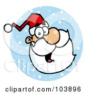 Poster, Art Print Of Santa Face Laughing In A Blue Snowy Circle Facing Right