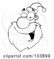Royalty Free RF Clipart Illustration Of A Coloring Page Outline Of A Happy Cartoon Santa Head Facing Left