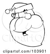 Royalty Free RF Clipart Illustration Of A Coloring Page Outline Of A Happy Cartoon Santa Head Facing Right