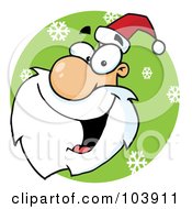 Royalty Free RF Clipart Illustration Of A Santa Face Laughing In A Green Snowflake Circle Facing Left