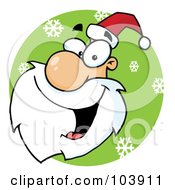 Poster, Art Print Of Santa Face Laughing In A Green Snowflake Circle Facing Left