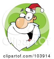 Poster, Art Print Of Happy Cartoon Santa Head Facing Left On A Green Circle