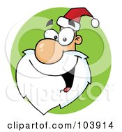 Royalty Free RF Clipart Illustration Of A Happy Cartoon Santa Head Facing Left On A Green Circle