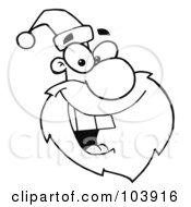 Royalty Free RF Clipart Illustration Of A Coloring Page Outline Of A Santa Face Laughing Facing Right