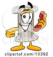 Clipart Picture Of A Pillar Mascot Cartoon Character Holding A Telephone