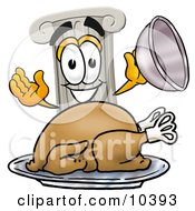 Poster, Art Print Of Pillar Mascot Cartoon Character Serving A Thanksgiving Turkey On A Platter