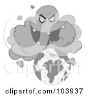Royalty Free RF Clipart Illustration Of A Grayscale Evil Black Cloud Laughing At Earth by Hit Toon