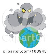 Royalty Free RF Clipart Illustration Of An Evil Black Smog Cloud Laughing At Earth