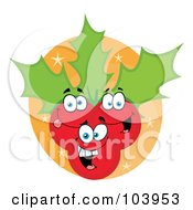 Poster, Art Print Of Happy Christmas Holly Berries And Leaves On An Orange Oval