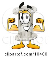 Pillar Mascot Cartoon Character Flexing His Arm Muscles