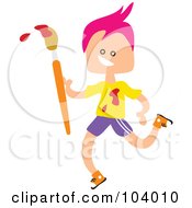 Royalty Free RF Clipart Illustration Of A Square Head Boy Carrying A Paintbrush