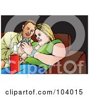 Royalty Free RF Clipart Illustration Of A Happy Couple Cuddling On A Couch