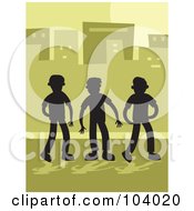 Royalty Free RF Clipart Illustration Of Silhouetted Boys In A City