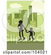 Poster, Art Print Of Silhouetted Brother And Sister In A Green City