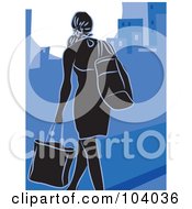 Poster, Art Print Of Silhouetted City Woman Shopping Over Blue