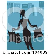 Poster, Art Print Of Silhouetted Lady Shopping Over Blue