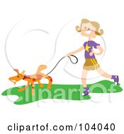 Royalty Free RF Clipart Illustration Of A Square Head Girl Walking A Dog by Prawny