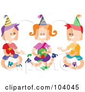 Royalty Free RF Clipart Illustration Of Square Head Boys And A Girl Playing Pass The Parcel