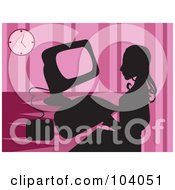 Poster, Art Print Of Silhouetted Woman Using A Computer Over Pink