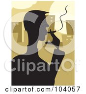 Poster, Art Print Of Silhouetted Man Smoking Over Brown