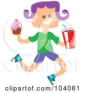 Poster, Art Print Of Square Head Girl Carrying Junk Food