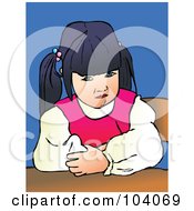 Royalty Free RF Clipart Illustration Of A Grumpy Toddler Girl At A Table