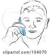 Royalty Free RF Clipart Illustration Of A Young Man Using A Blue Cell Phone