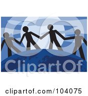 Royalty Free RF Clipart Illustration Of A Silhouetted Team Holding Hands On A Globe