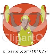 Royalty Free RF Clipart Illustration Of A Weightlifter Man Lifting A Barbell In An Orange Circle