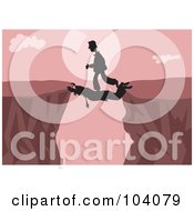Royalty Free RF Clipart Illustration Of Silhouetted Men Working Together To Cross A Ledge