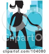 Poster, Art Print Of Silhouetted Woman Shopping Over Blue