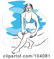 Royalty Free RF Clipart Illustration Of A Woman Sitting Poolside In A Blue Bikini