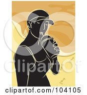 Royalty Free RF Clipart Illustration Of A Silhouetted Woman Drinking On A Beach