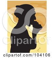 Poster, Art Print Of Silhouetted Woman Eating On A Beach