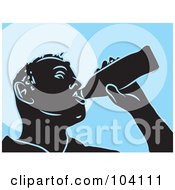 Poster, Art Print Of Silhouetted Man Drinking Beer Over Blue