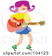 Royalty Free RF Clipart Illustration Of A Square Head Girl Playing A Guitar