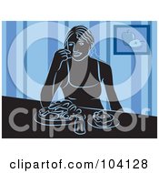 Royalty Free RF Clipart Illustration Of A Silhouetted Woman Eating Food
