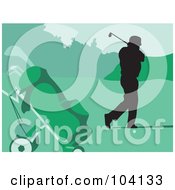 Royalty Free RF Clipart Illustration Of A Silhouetted Golfer Over Green by Prawny